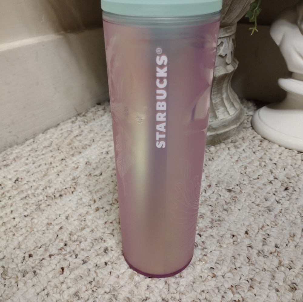 Starbucks Iridescent Pink Travel Coffee Tumbler With Siren Design And Mint Lid - Picture 8 of 8